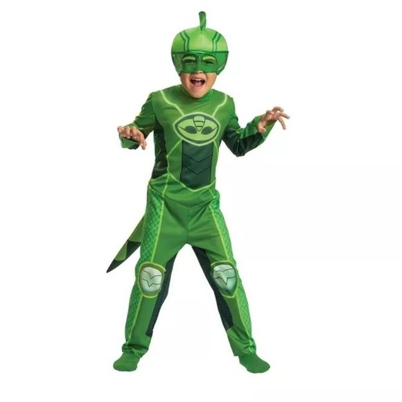 PJ Masks NWT Gekko Classic Halloween Costume Jumpsuit with Headpiece 3-4T - Picture 1 of 8